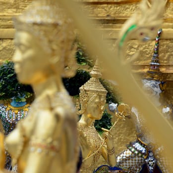 The temple complex of Wat Phra Kaew in the capital Bangkok of Thailand in South East Asia.