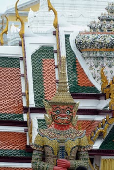 The temple complex of Wat Phra Kaew in the capital Bangkok of Thailand in South East Asia.