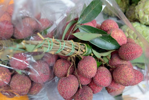 Lychee Fruechte at a market in the capital Bangkok of Thailand in South East Asia.