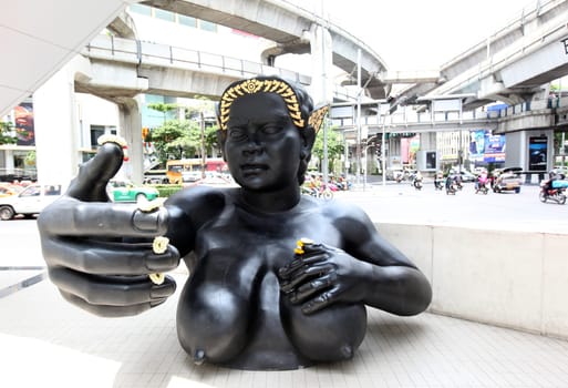 A figure in downtown around the Siam Square district in the center of the capital Bangkok in Thailand.