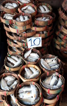 Fish at the Thewet Market in the center of the capital Bangkok in Thailand.