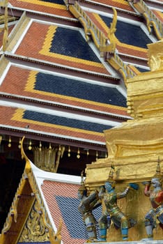 The temple complex of Wat Phra Kaew in the capital Bangkok of Thailand in South East Asia.