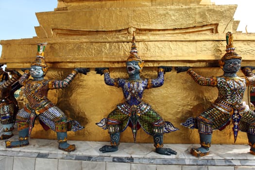 A Ramakien figure inside Wat Phra Keo in the temple gelaende at the Royal Palace in the historic center of the capital Bangkok in Thailand.