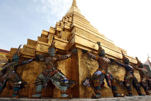 A Ramakien figure inside Wat Phra Keo in the temple gelaende at the Royal Palace in the historic center of the capital Bangkok in Thailand.