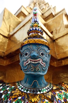 A Ramakien figure inside Wat Phra Keo in the temple gelaende at the Royal Palace in the historic center of the capital Bangkok in Thailand.