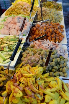 A Thai street kitchen in the capital Bangkok of Thailand in South East Asia.