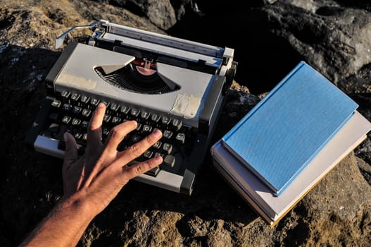 Old Ancient Vintage black and white Travel Typewriter
