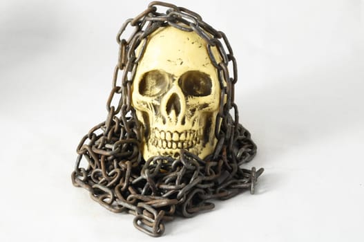 Skull and old Chains on a White Background