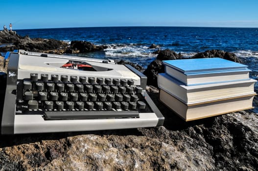 Old Ancient Vintage black and white Travel Typewriter