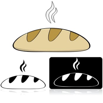 Cartoon illustration of a loaf of bread in colour and also black and white