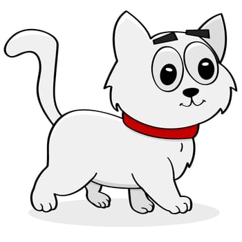 Cartoon illustration showing a happy cat walking around