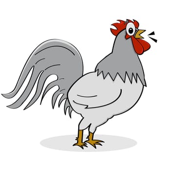 Cartoon illustration showing a gray rooster singing