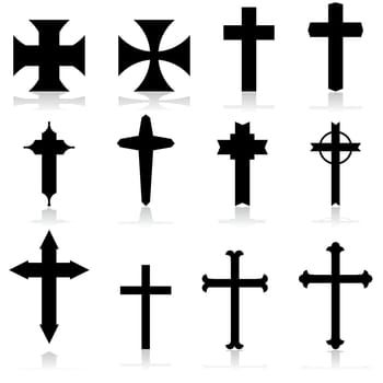Icon set showing crosses in different patterns and designs