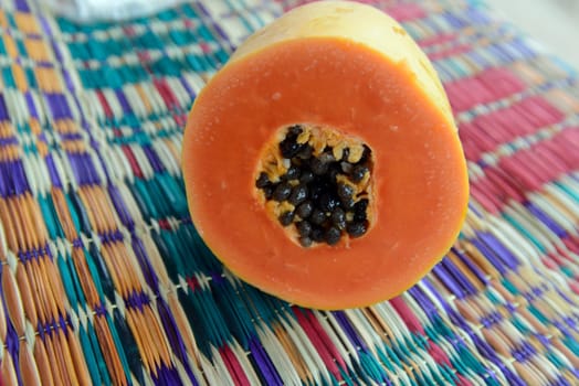Eine Papaya in der Provinz Amnat Charoen nordwestlich von Ubon Ratchathani im nordosten von Thailand in Suedostasien.