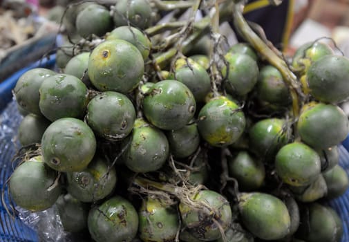 Begging nut at the market of Amnat Charoen in the province of Amnat Charoen northwest of Ubon Ratchathani in northeastern Thailand in South East Asia.