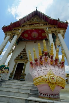 The temple Wat Pak Saeng near Lakhon Pheng on the Mekong River in Amnat Charoen province northwest of Ubon Ratchathani in northeastern Thailand in South East Asia.