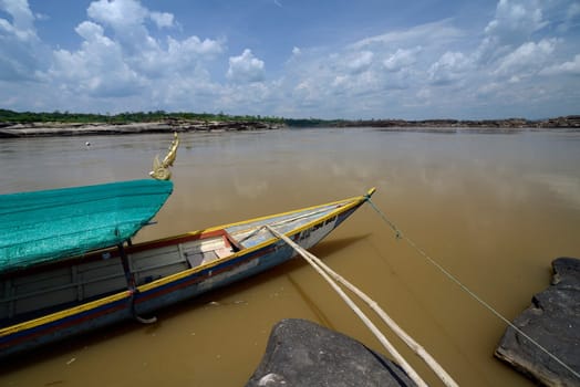 The stone landscape in the Mekong River of the Natural Park Sam Phan Bok near Lakhon Pheng on the Mekong River in the province of Amnat Charoen northwest of Ubon Ratchathani in northeastern Thailand in South East Asia.