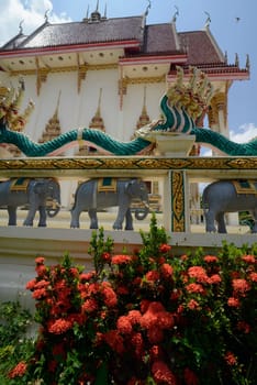 The temple Wat Pak Saeng near Lakhon Pheng on the Mekong River in Amnat Charoen province northwest of Ubon Ratchathani in northeastern Thailand in South East Asia.