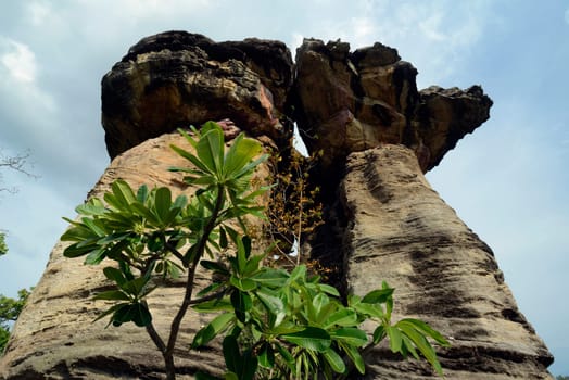Limestone formations in the Sam Phan Bok Natural Park near Lakhon Pheng on the Mekong River in Amnat Charoen Province northwest of Ubon Ratchathani in northeastern Thailand in South East Asia.