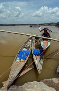 The stone landscape in the Mekong River of the Natural Park Sam Phan Bok near Lakhon Pheng on the Mekong River in the province of Amnat Charoen northwest of Ubon Ratchathani in northeastern Thailand in South East Asia.