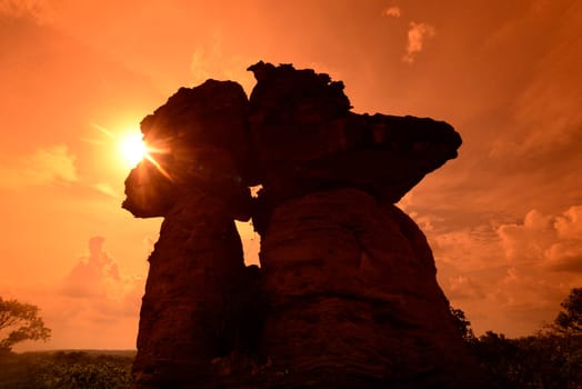 Limestone formations in the Sam Phan Bok Natural Park near Lakhon Pheng on the Mekong River in Amnat Charoen Province northwest of Ubon Ratchathani in northeastern Thailand in South East Asia.
