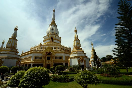 The Great Temple or Chedi Phra Maha Chedi Chai Mongkhon on a hill near Roi Et in Roi Et province northwest of Ubon Ratchathani in northeastern Thailand in South East Asia.
