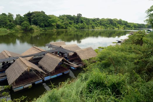 A seafood restaurant on the Moon River near Ubon Ratchathani in northeastern Thailand in South East Asia.
