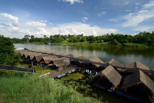 A seafood restaurant on the Moon River near Ubon Ratchathani in northeastern Thailand in South East Asia.