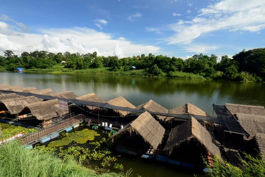 A seafood restaurant on the Moon River near Ubon Ratchathani in northeastern Thailand in South East Asia.