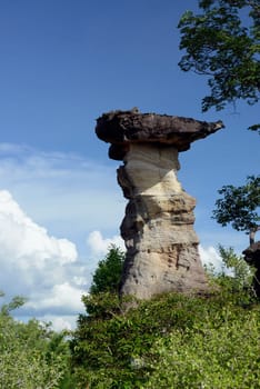 The landscape and mushroom slacks in Pha Taem National Park near Ubon Ratchathani in northeastern Thailand in South East Asia.