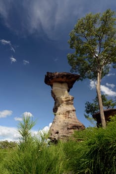 The landscape and mushroom slacks in Pha Taem National Park near Ubon Ratchathani in northeastern Thailand in South East Asia.