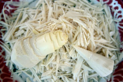 Bamboo is prepared for cooking in the province of Amnat Charoen northwest of Ubon Ratchathani in northeastern Thailand in South East Asia.