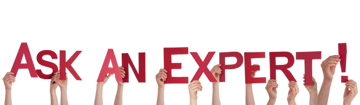 Many People Holding the Red Words Ask An Expert, Isolated