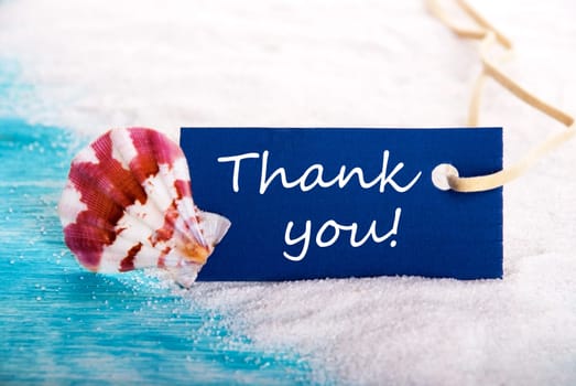 Thank You Label at the Beach with Shell, Nautical Background