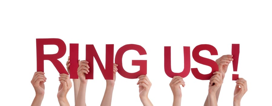 Many Hands Holding the Red Words Ring Us, Isolated