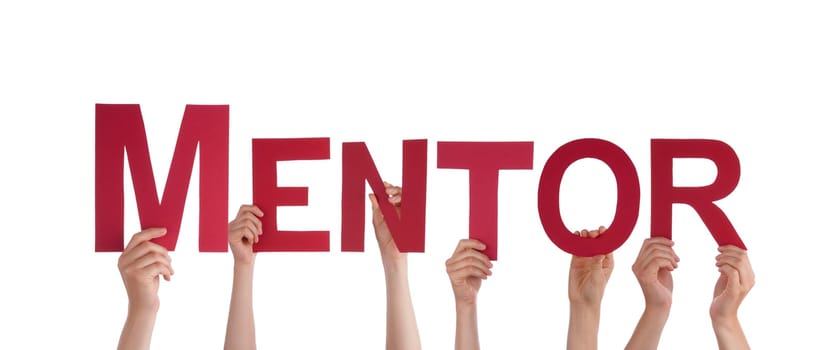 Many People Holding the Word Mentor, Isolated