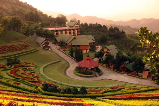Das Hotel Resort Maesalong Flower Hills beim Bergdorf Mae Salong in der Huegellandschaft noerdlich von Chiang Rai in der Provinz Chiang Rai im Norden von Thailand in Suedostasien.