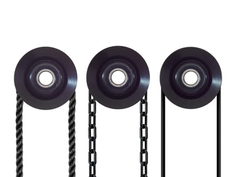 A pulley wheel isolated on a plain background