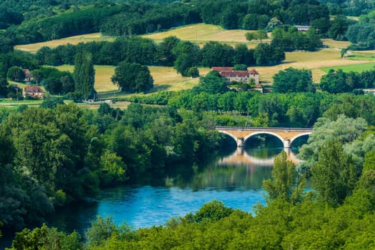 medieval bridge over the dordogne river perigord france