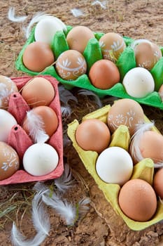 Rustic background with different eggs