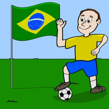 Cartoon illustration showing a Brazilian soccer player waving