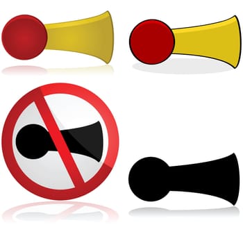 Icon set showing a horn and a sign for no honking