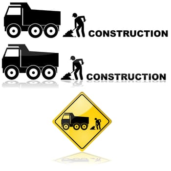 Construction icon showing a truck and a worker behind it