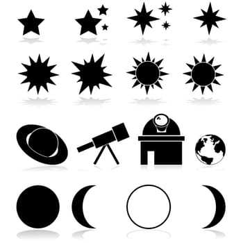 Set showing different astronomy related items and icons