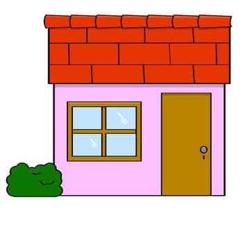 Cartoon illustration of a small simple house with a door and a window