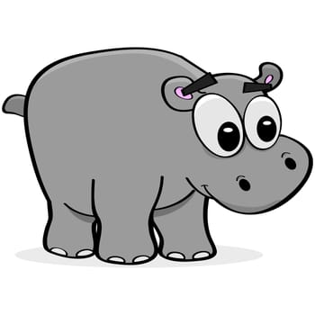 Cartoon illustration of a happy hippo looking right