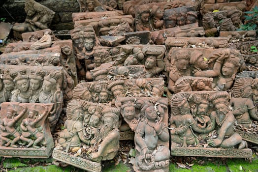 Traditional figures are available for sale in the garden of Ban Phor Linag Meun's Terracota Art at Terracota Garden in Chiang Mai in northern Thailand in South East Asia.