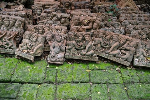 Traditional figures are available for sale in the garden of Ban Phor Linag Meun's Terracota Art at Terracota Garden in Chiang Mai in northern Thailand in South East Asia.
