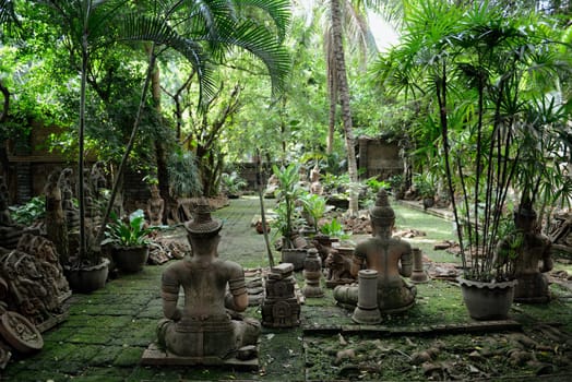 Traditional figures are available for sale in the garden of Ban Phor Linag Meun's Terracota Art at Terracota Garden in Chiang Mai in northern Thailand in South East Asia.