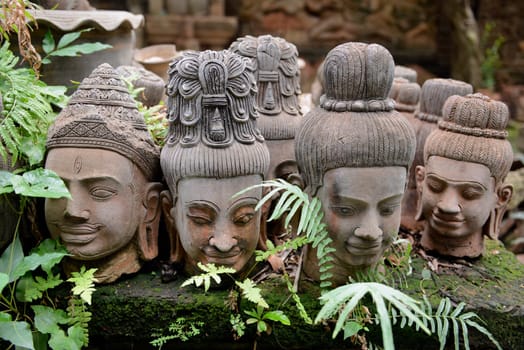 Traditional figures are available for sale in the garden of Ban Phor Linag Meun's Terracota Art at Terracota Garden in Chiang Mai in northern Thailand in South East Asia.